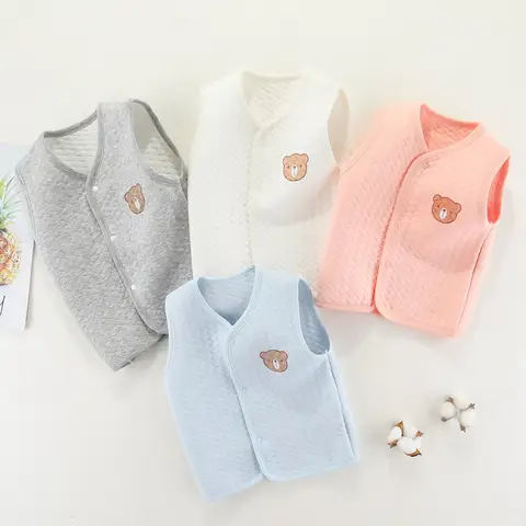 귀여운 만화 곰 프린트 조끼, 아기 의류, 가을 겨울, 따뜻한 어린이 민소매 조끼