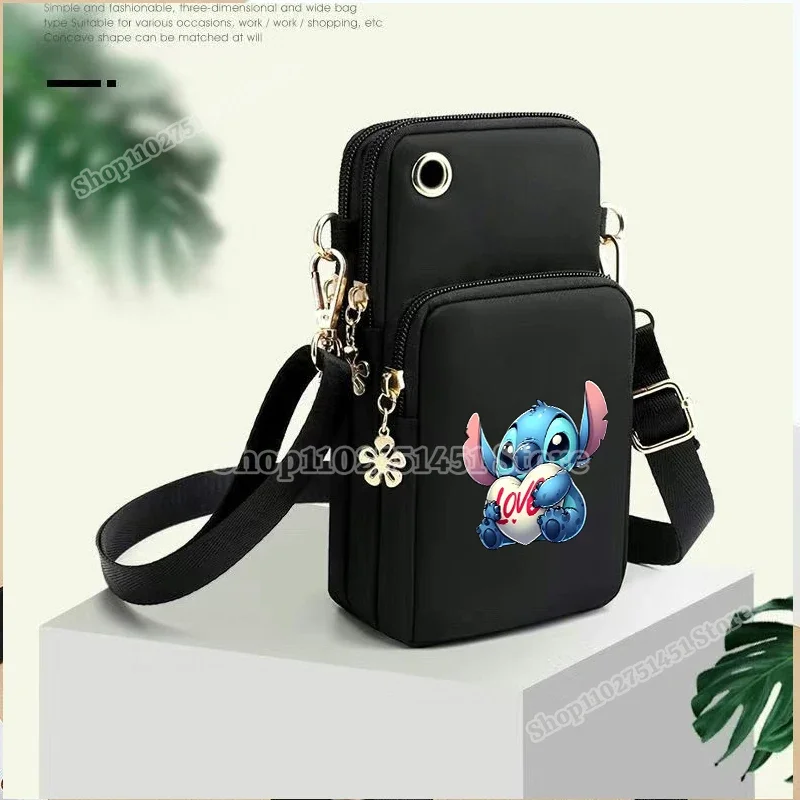 Disney Lilo & Stitch Crossbody Shoulder Strap Handbag Women Mobile Phone Purse Zipper Underarm Bag Kids Coin Wallet Card Holder