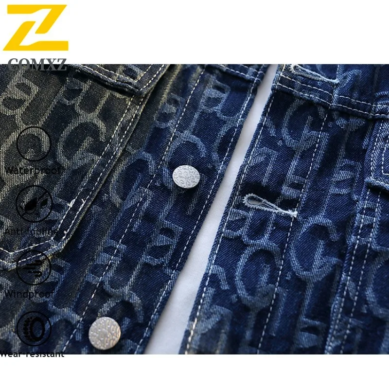 Mens Outdoor Casual Jacket Waterproof Windproof Retro Workwear Distressed American Style Windbreaker Vintage Denim Streetwear