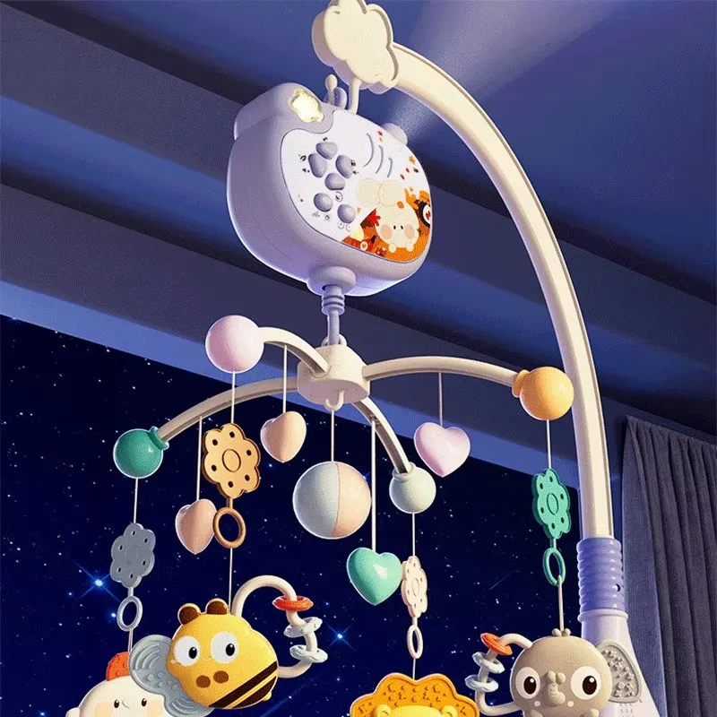 Bebê sensorial musical móvel controle remoto cama do bebê sino brinquedos rotação automática 360 musical e jogar projetor para o bebê