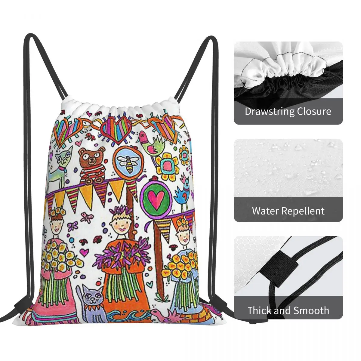 面白いページフラワーガールズバックパック多機能ポータブル巾着バンドルポケット収納袋ブックバッグ男性女性学校