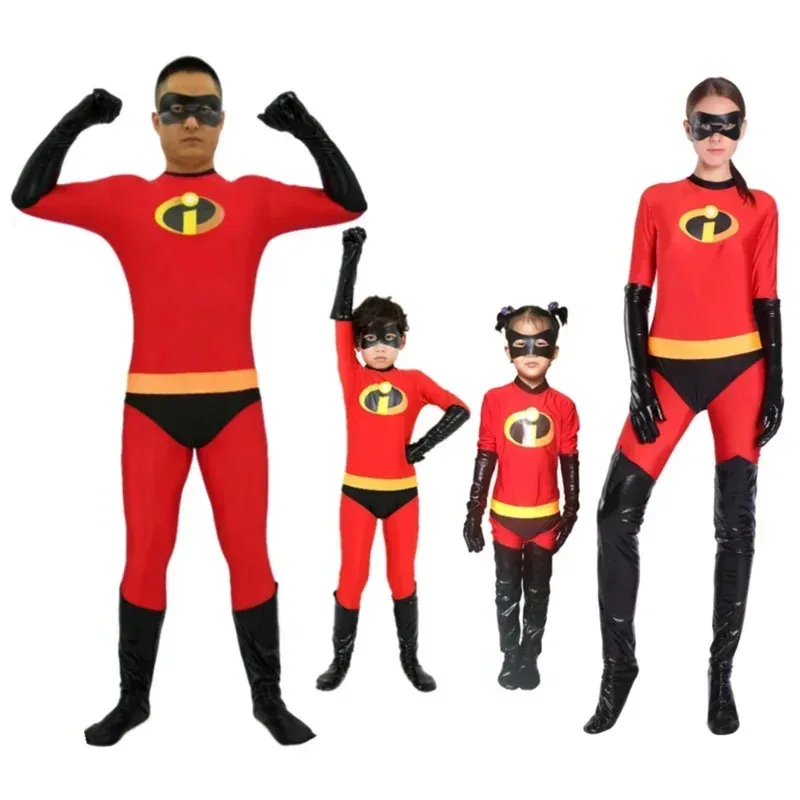 NewThe 2 Mr Mrs Incroyables Cosplay Elastigirl Spider famille adulte enfant Costume garçon combinaison body H45;c,6's.2;b'8,