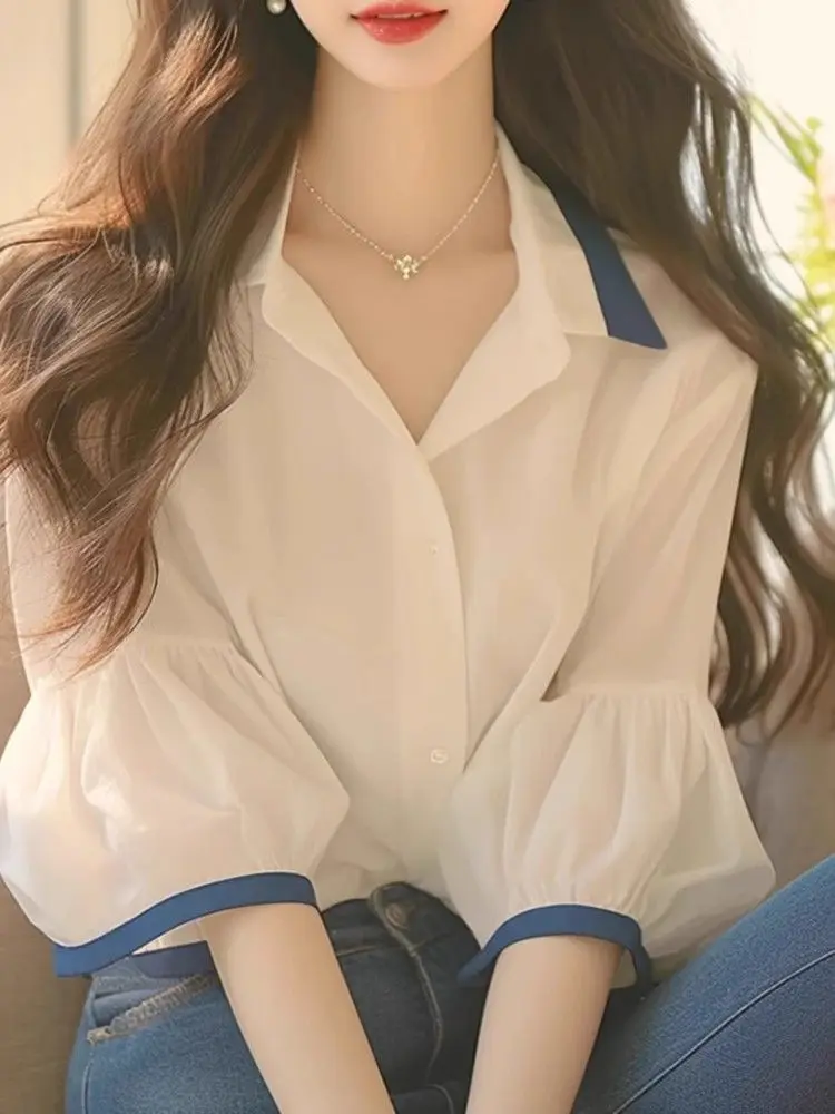 Chemisier à manches lanternes pour femmes, haut polyvalent, haut de gamme, amincissant et rajeunissant, Super beau, élégant, été
