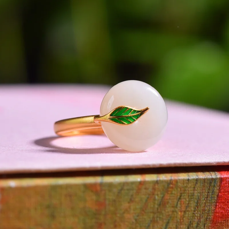 

Женское кольцо Linlang Peace из серебра 925 пробы с инкрустацией из натурального белого нефрита Hetian