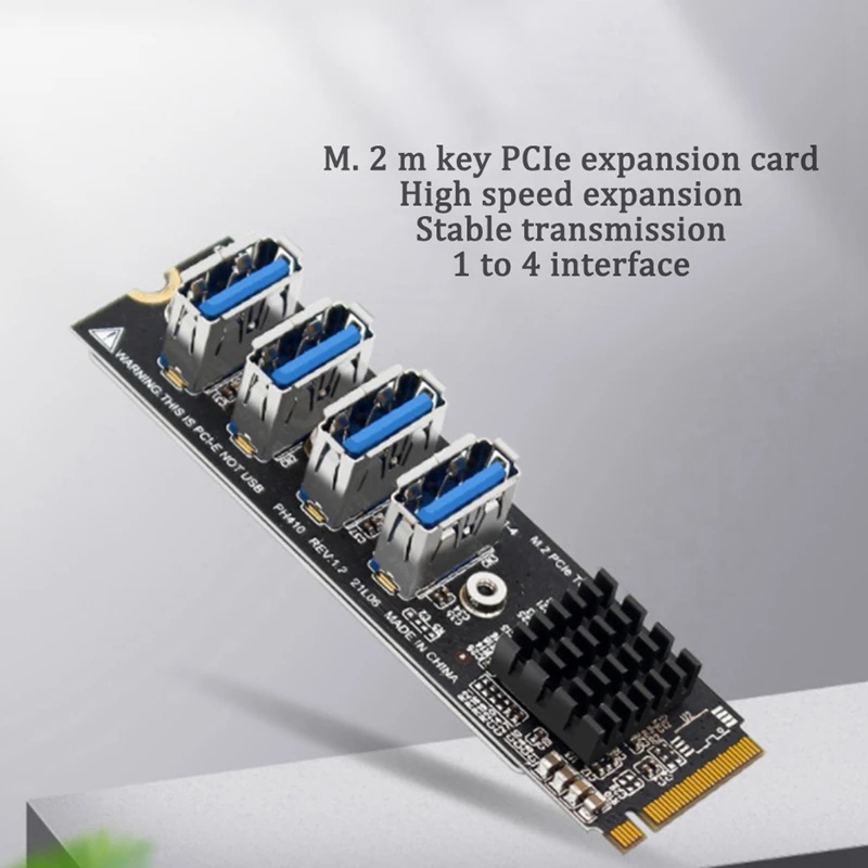 M.2 M-Key Pcie Expansion Cards M.2 To Pci-E X1 4 Port USB3.0 Graphics Card Expansion Adapter+PCIE Riser Cable ASM1184E
