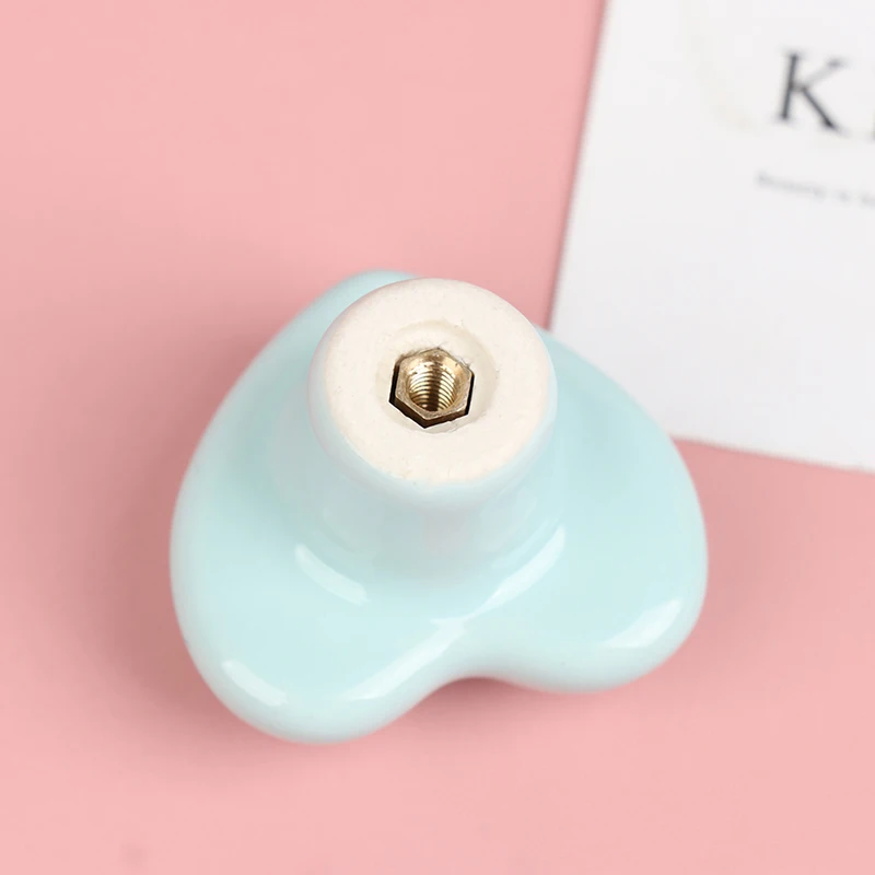 Cartoon Color Hearted Shape Ceramic Doorknob Wardrobe Door Single-hole Round Drawer Handle Home Hardware Accessories