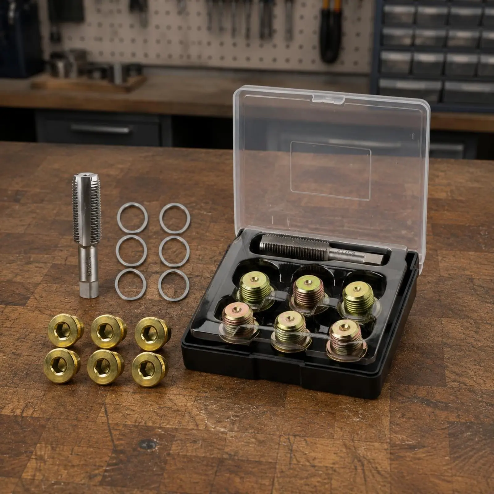 

13 Pieces Oil Drain Plug Repair Kit Metric Universal Oil Pan Thread Repair Set Easy to Use Storage Case for Garage