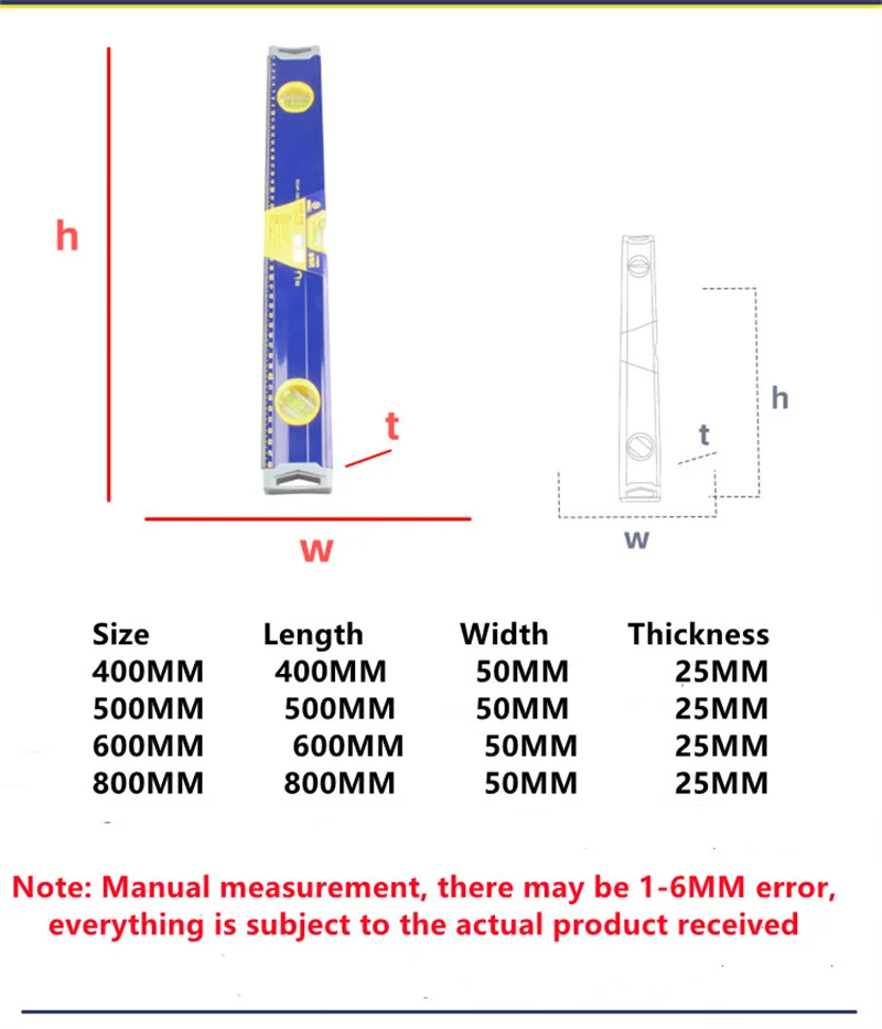400MM/500MM Regla de nivel de burbuja magnética, regla de burbujas de equilibrio de alto rodamiento, inclinómetro de nivel de escala de ángulo Horizontal para decoración del hogar DIY