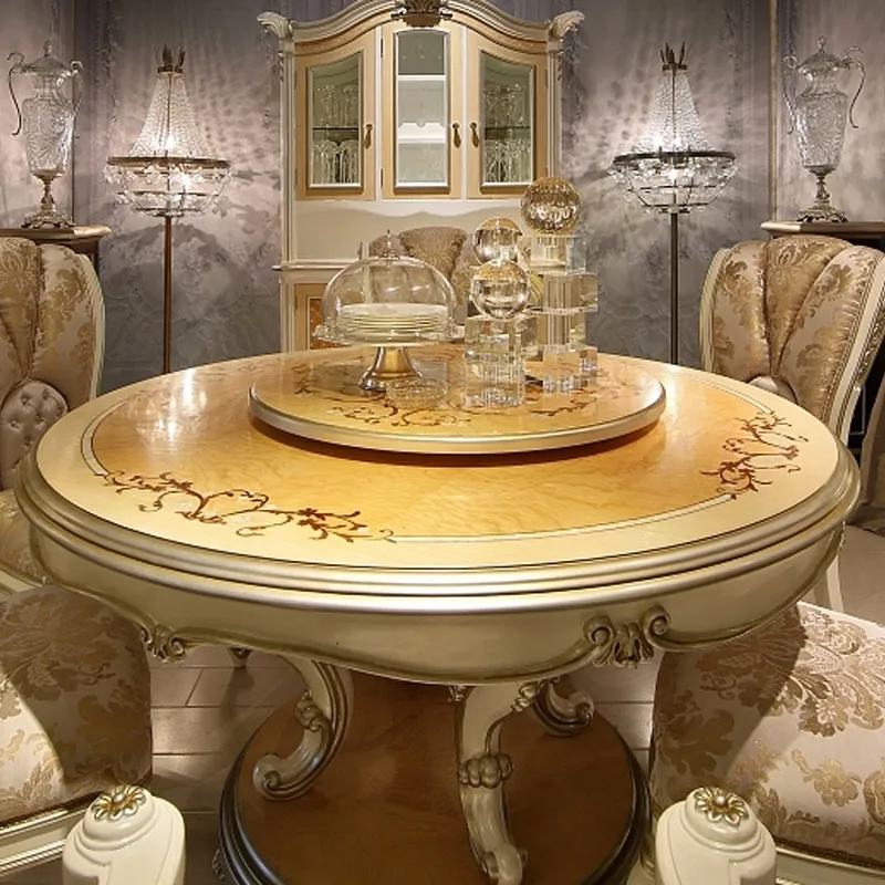 New Hot-selling Luxury and Comfortable Customizable Solid Wood Carved Dining Table 6 Chairs French Style Total