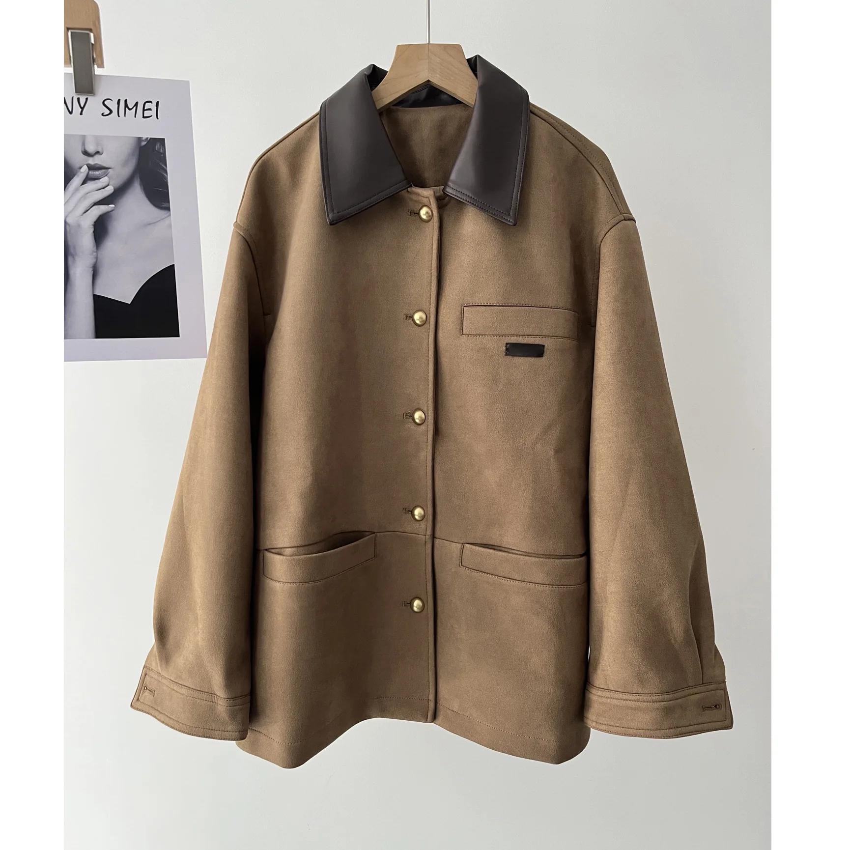 

Women's autumn imitation suede splicing lapel tooling style Maillard jacket 067-67b-1210