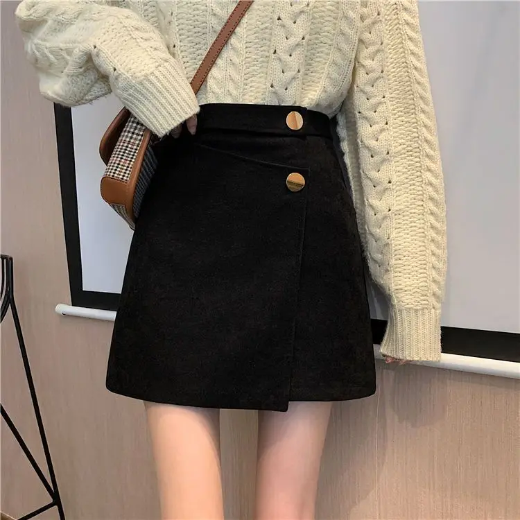 2023 Autumn/winter New Half Skirt Korean Edition Black High Waist Versatile Irregular A-line Short Skirt For Women