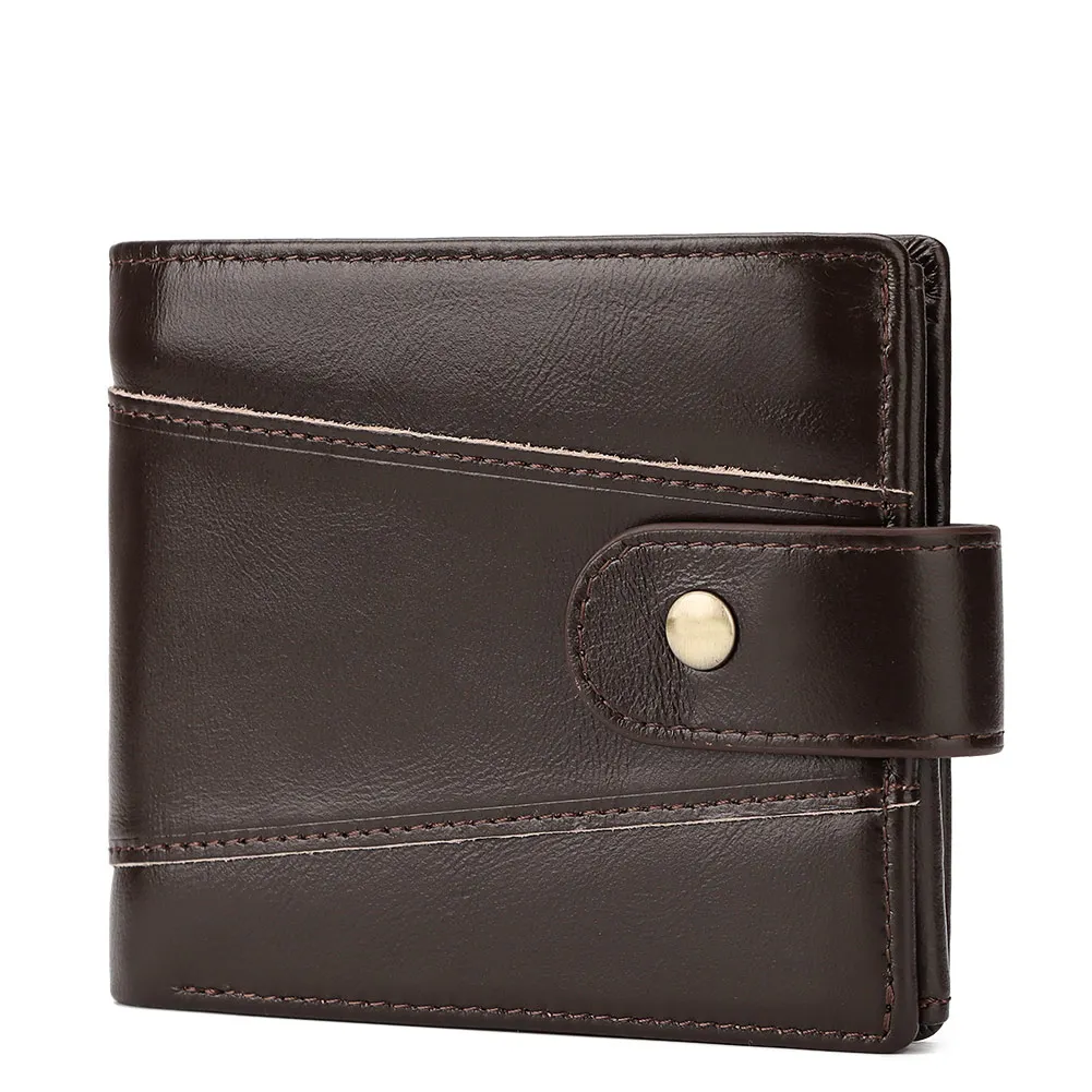 Men's Wallet Genuine Leather Trifold Wallet with Coin Purse RFID Wallet for Male Vintage Thin Short Cardholder Money Bags