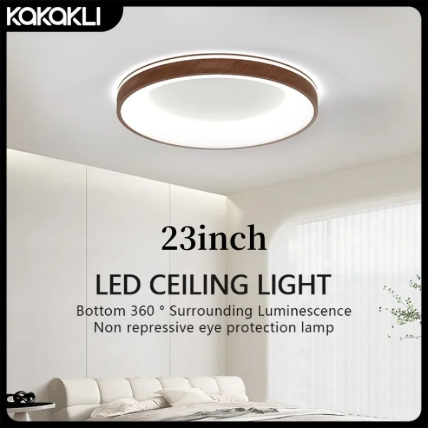 

23inch LED Ceiling Light Modern Simple Creative Wood Grain Dimming Home Light Living Room Bedroom Study Balcony Indoor Lighting