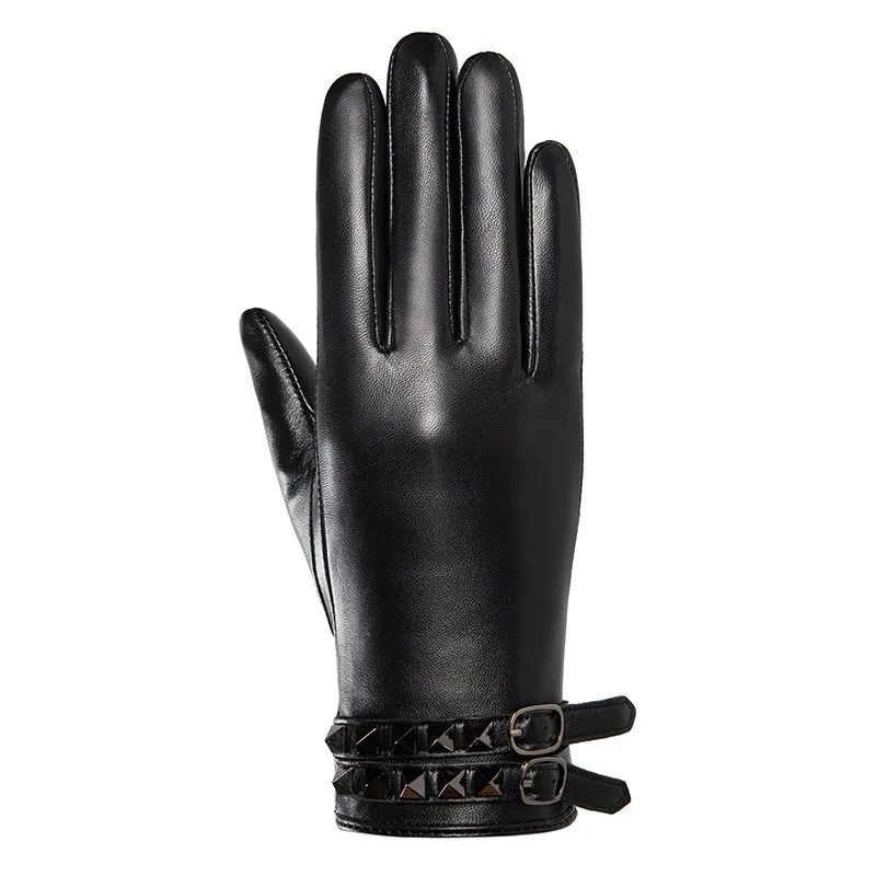 Genuine Leather Gloves Women Winter Warm Windproof Driving Cycling guantes mujer Top Layer Real Sheepskin Gloves