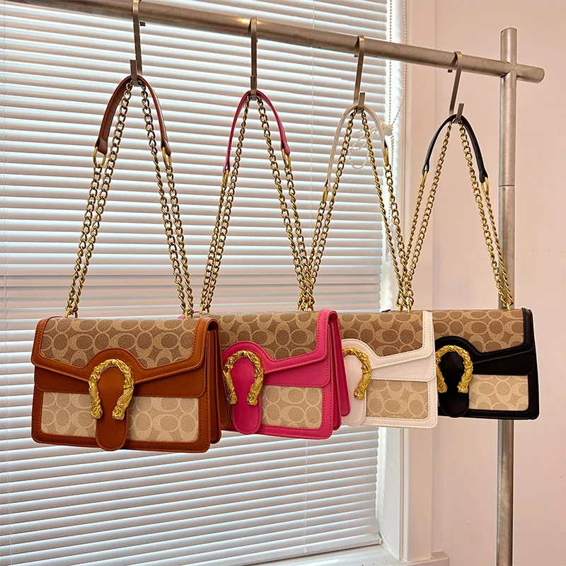 

2025 Autumn Monogram Chain Mini Square Bag Women Crossbody Shoulder Purse Casual Chic