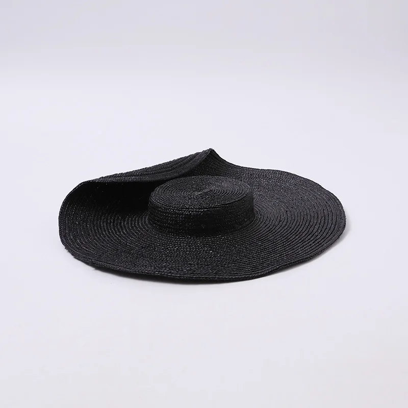 black-straw-hat-with-sash-large-brim-15cm-outdoor-beach-holiday-sunshade-fashionable-hat-for-men-and-women-summer-spring-season
