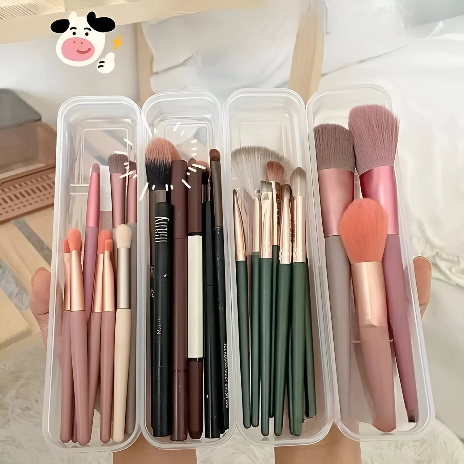 2/4pcs Clear Makeup Brush Box with Lid, Wearable Women Cosmetics Storage Box, Portable Travel Box for Cutlery Sets Forks Drugs