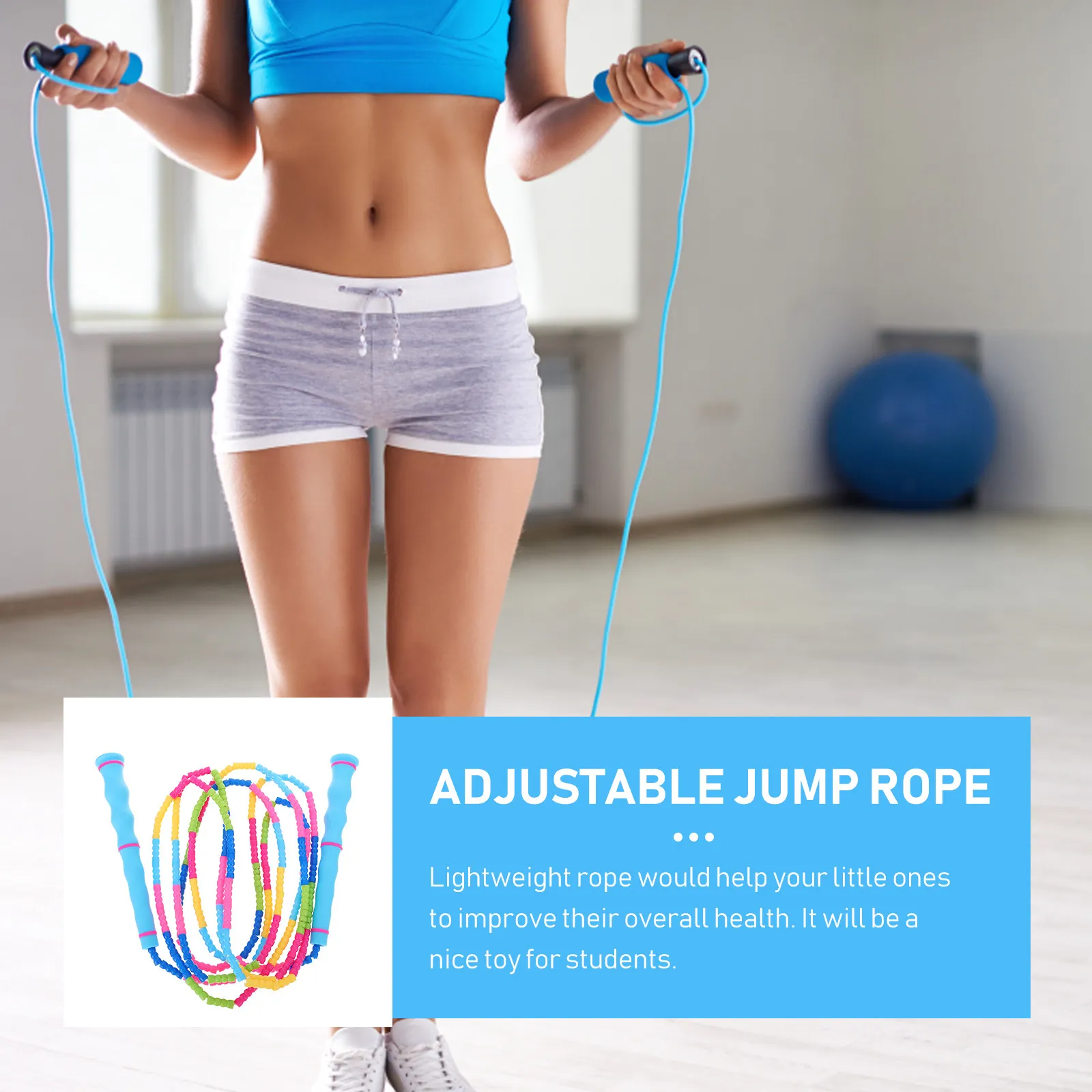 1Pcs Bamboo Beaded Jump Rope Adjustable Length Skipping Rope Sports Fitness Outdoor Exercise Fitness Supply Exercise Supply