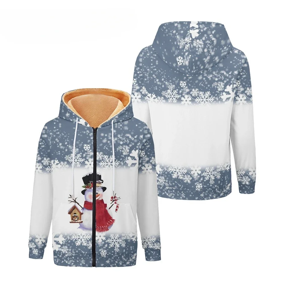 Funny Ugly Christmas Print Fleece Jacket Harajuku Snowman Zip Up Coats Winter Women Casual Streetwear Thick Warm Outfits Tops