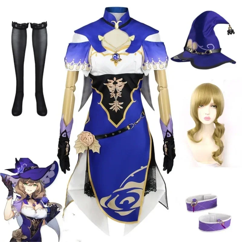 

Фиолетовый костюм ведьмы с шляпой для взрослых, карнавальная униформа, костюм Лизы на Хэллоуин для женщин, костюм для косплея Лизы из игры Genshin Impact.
