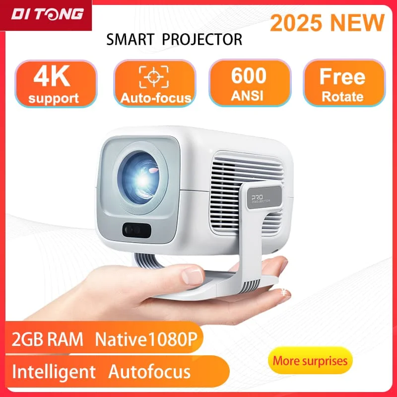 جهاز عرض DITONG X3Plus عالي الدقة أصلي 1080P يدعم 4K WIFI6 BT5.4 جهاز عرض أندرويد التركيز التلقائي جهاز عرض المسرح المنزلي