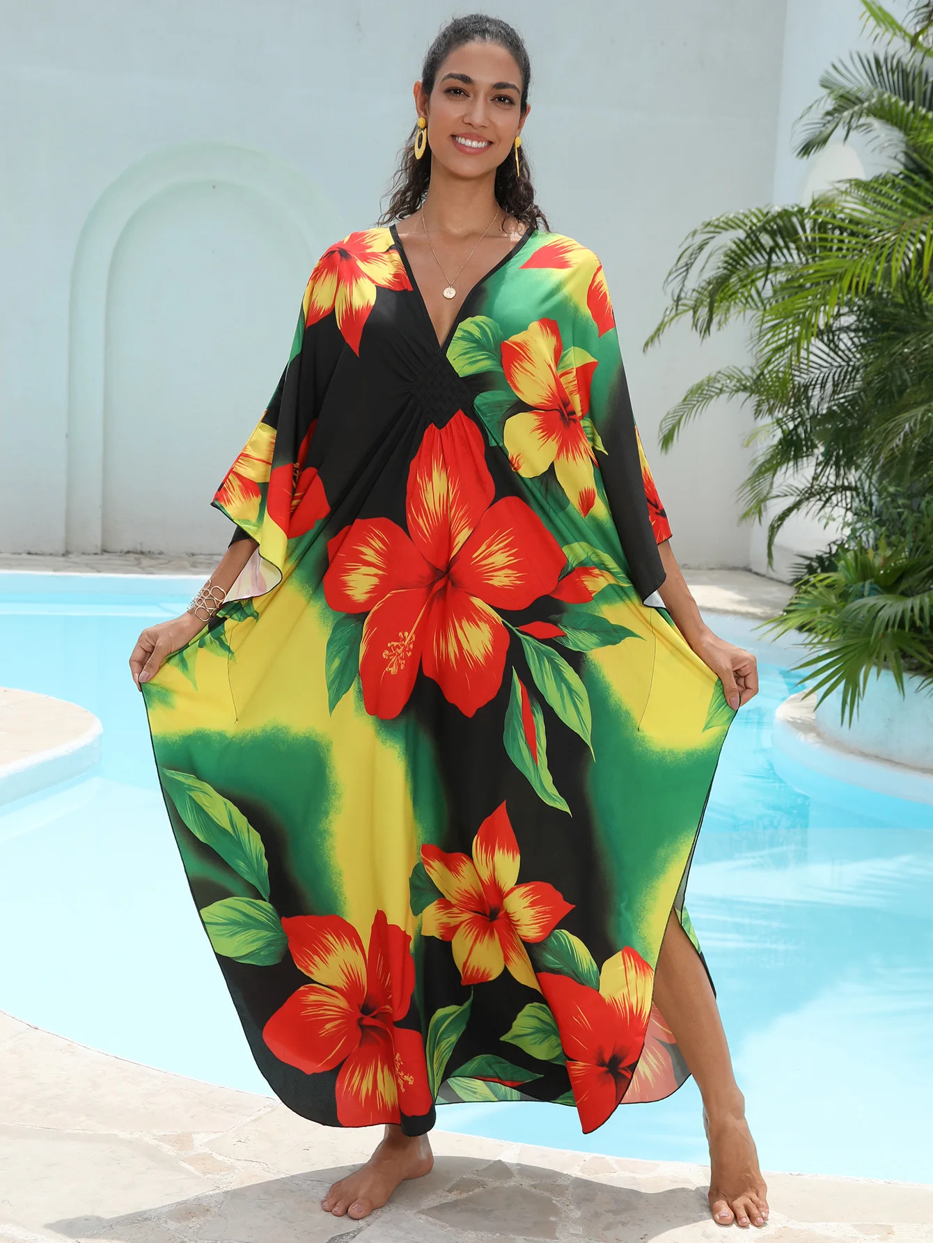 

Пляжные кафтаны и макси-платья для женщин: летние, с крупным цветочным принтом, длинные, для отпуска, ночнушки, оптовые поставки с фабрики