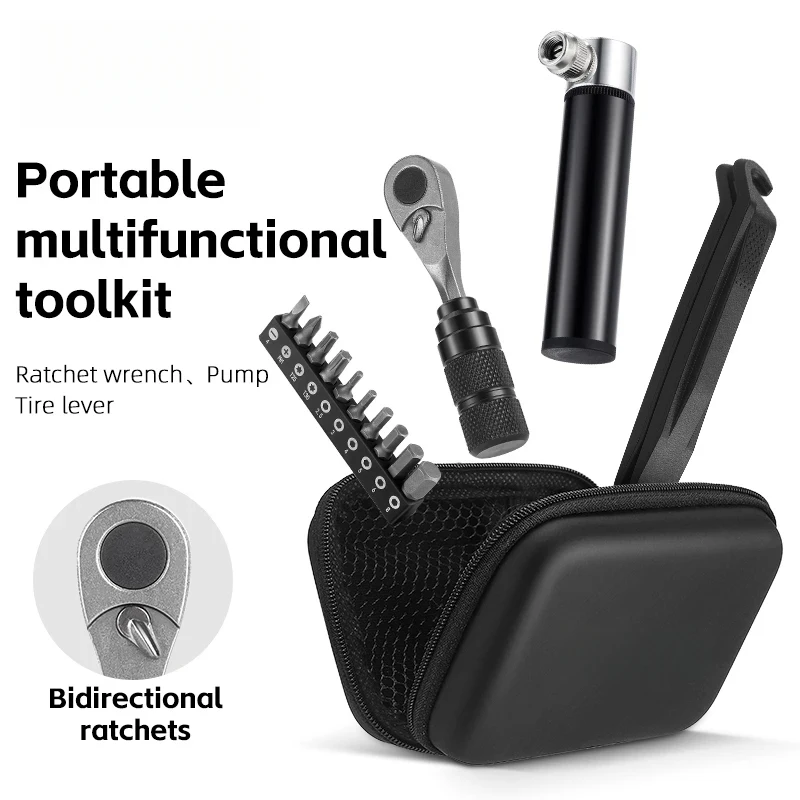 

Portable Bicycle Repair Tool Kit Multifunction Ratchet Wrench Tire Lever Mini Pump Bike Tool Bag Cycling Accessories