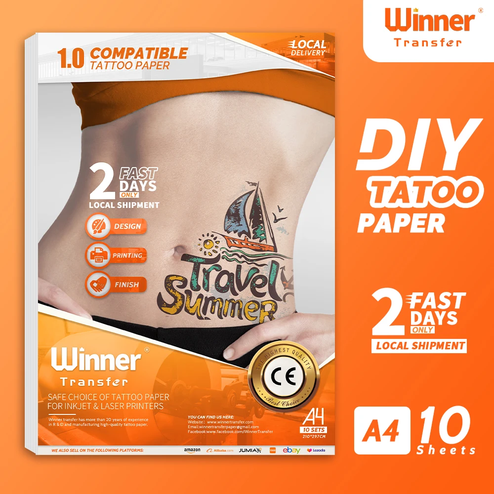 WinnerTransfer Clear Tattoo Transfer Paper Printable Temporary Tattoos for Men Women Kid  A4 10sheets  Tattoo Printer Paper