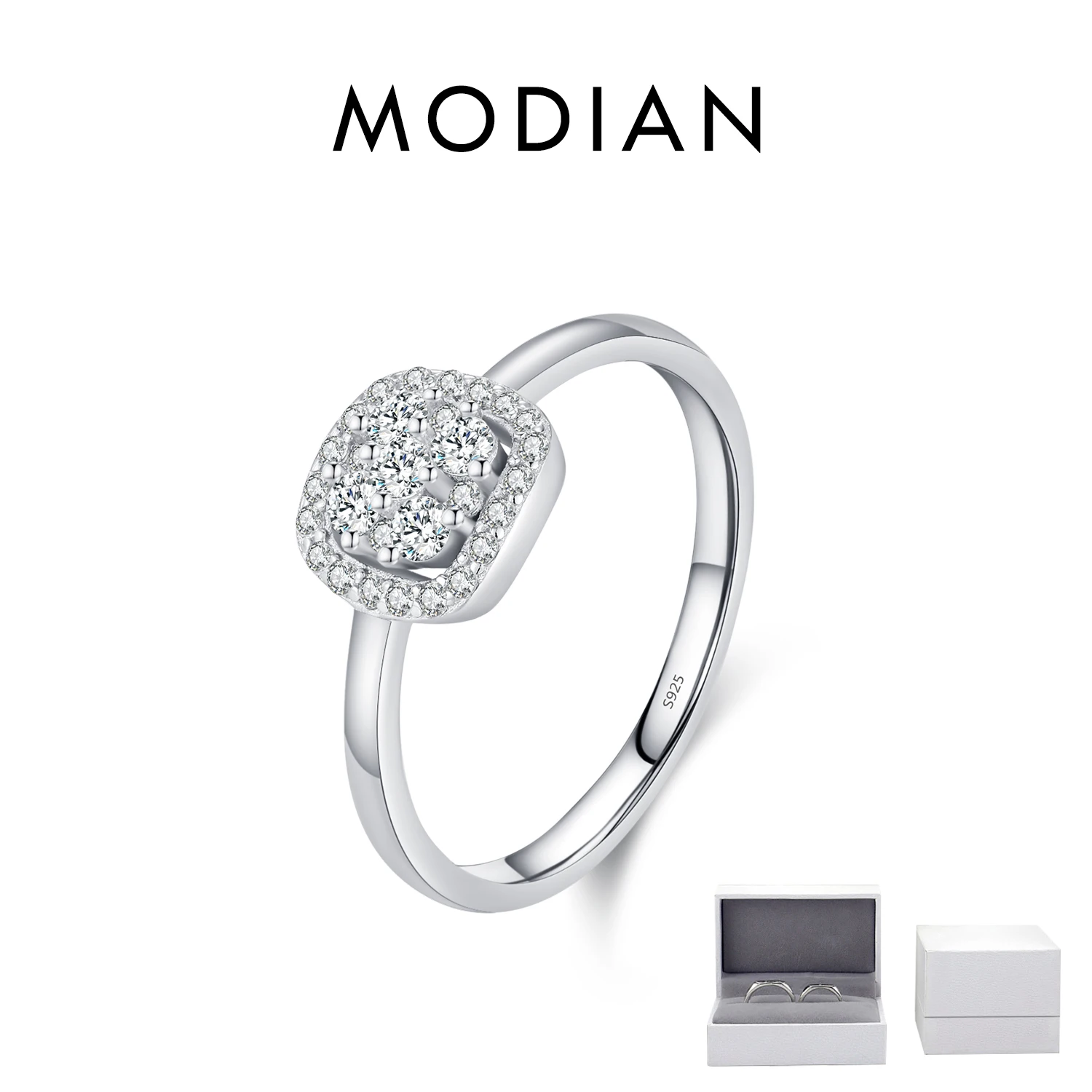 MODIAN Sparkling VVS1 D Color Moissanite Ring 925 Sterling Silver Wedding Band Ring For Women Fine Jewelry Gift