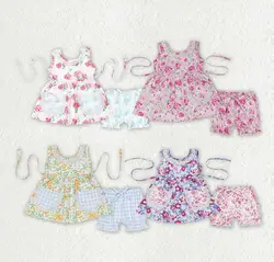 wholesale summer hot sale western boutique clothing baby girls clothes Flowers Tunic Top Shorts Sibling Sister Clothes Outfits