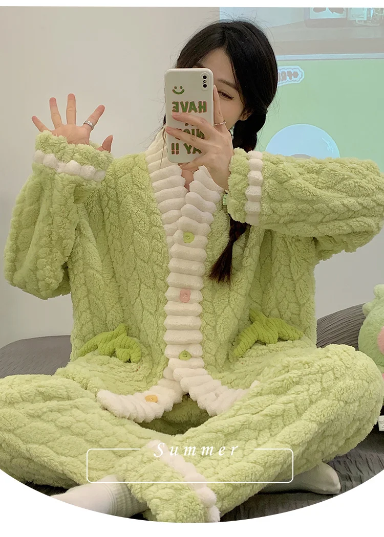 

Pajama Sets Navy Blue Women Autumn Bamboo Pastel Color Homewear Falling Leaves Pajamas Stretchy Back Tie Front Long Sleeve Knee