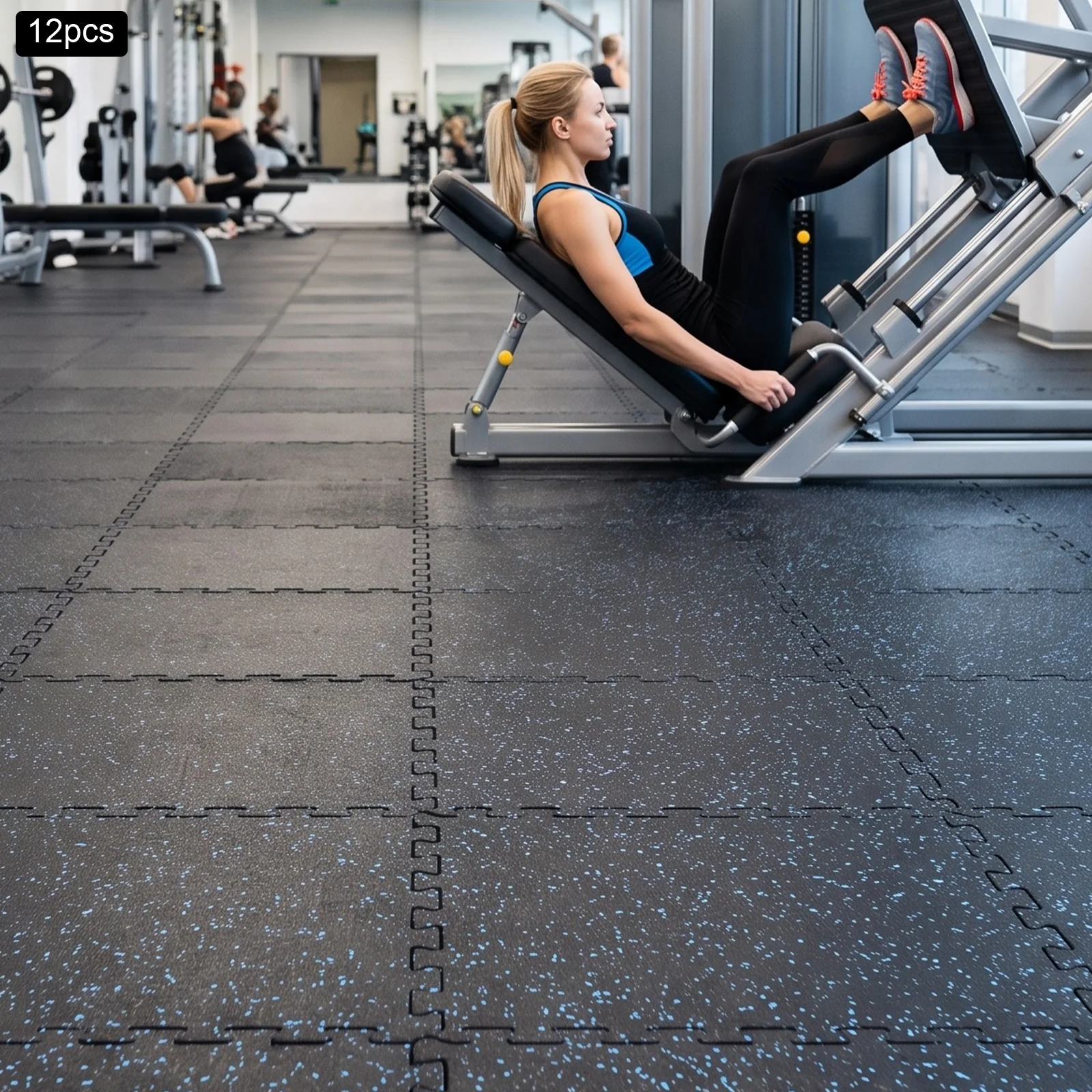 12Pcs Interlocking Gym Flooring Tiles, 60×60×2cm High-density EVA Foam Shock Absorbing Anti‑Slip Exercise Equipment Mats For Home Gym Garage