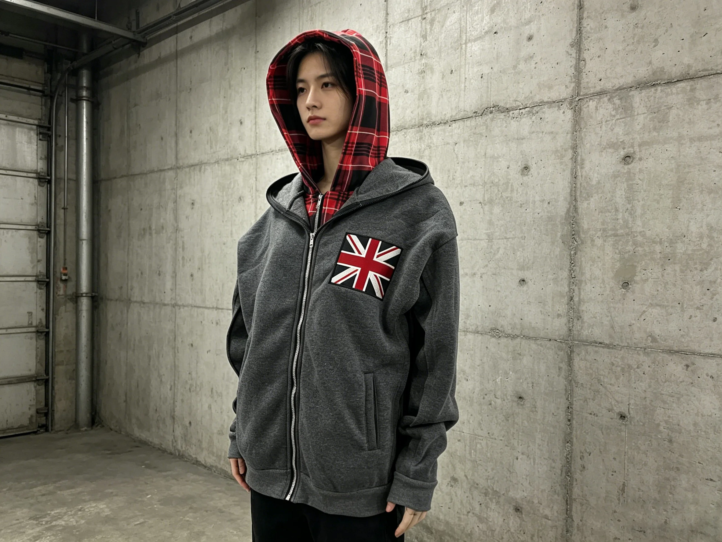 

Американская ретро-куртка в стиле Y2K с модным пэчворком и клетчатым узором, имитирующая двухслойность, в стиле Харадзюку, с капюшоном и молнией, в стиле уличной моды.