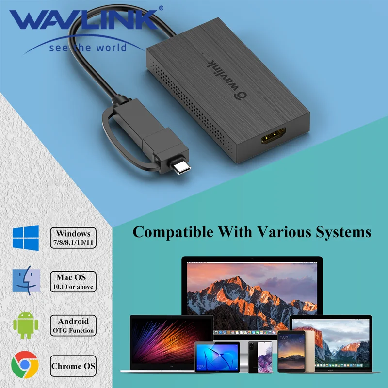 Wavlink USB 3.0/USB C to HDMI DVI Display Adapter Thunderbolt 3 Compatible External Monitor Laptop Graphics  Streaming Converter