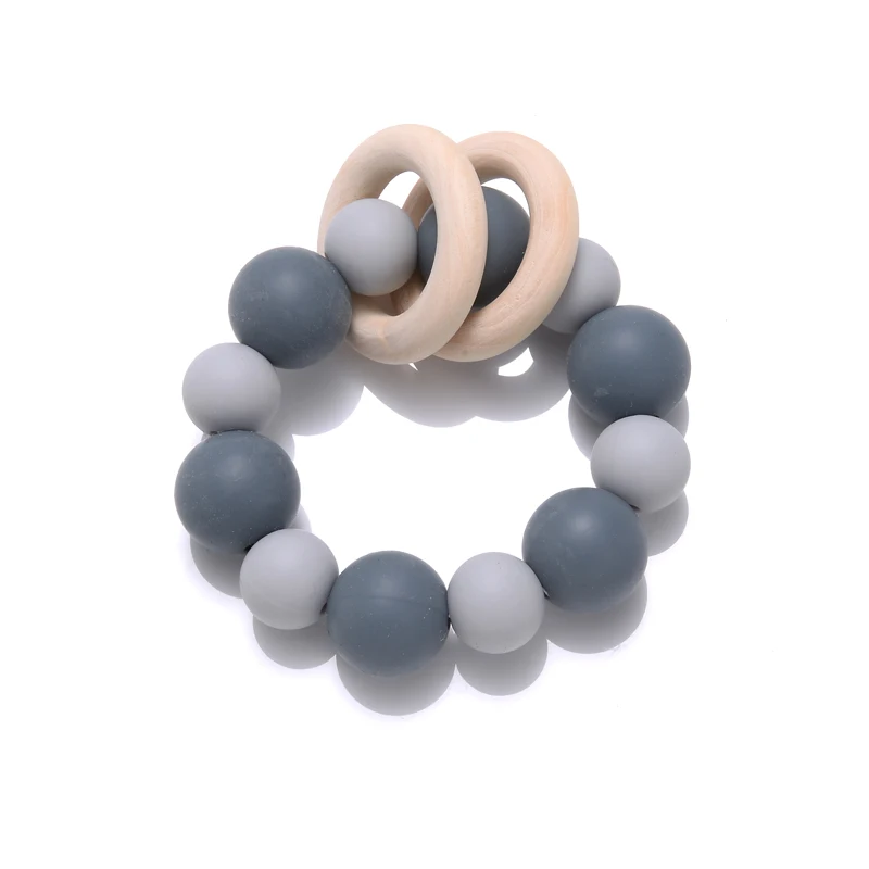 Baby Nursing Bracelets Teether Toys Silicone Beads Wooden Beech Ring Beads Teething Wood Rattles Fidget Toys Newborn Accessories