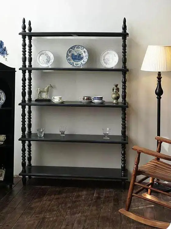 Medieval Style High-end Home Furniture Living Room Bookcase Storage Rack Floor-standing Solid-wood Antique Display Shelf