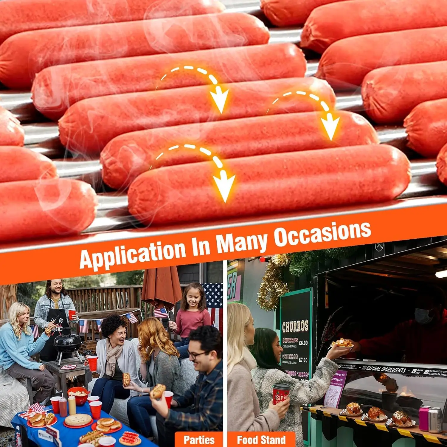 Hot Dog Roller,11 Rollers 30 Hot Dogs Capacity 1950W Hot Gog Roller Machine with Removable Oil Drip Tray Dual Temp Control