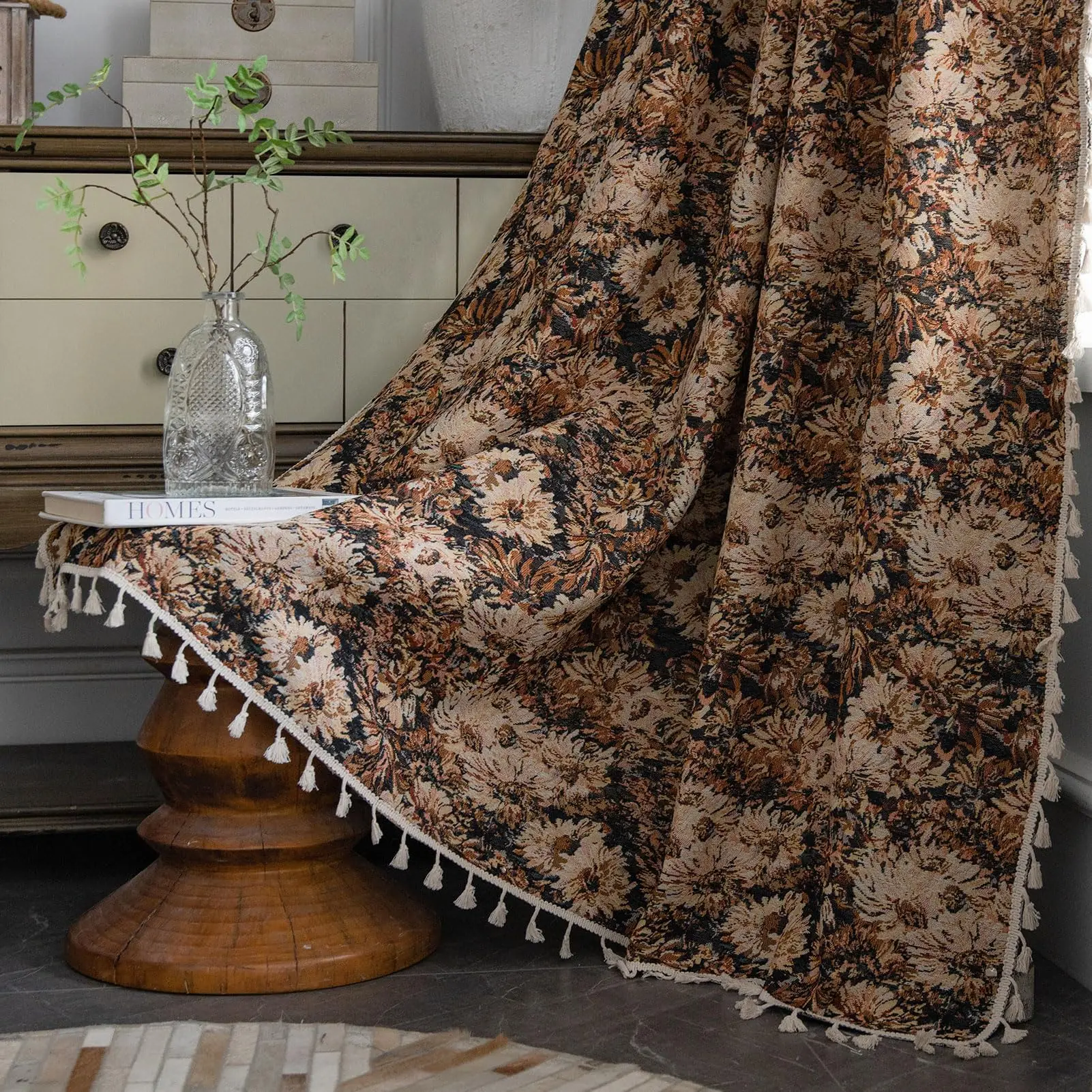 

Floral Curtains for Bedroom, Jacquard Drapes Floral Patterned Boho Living Room Window Curtains Farmhouse Decor Window Treatments
