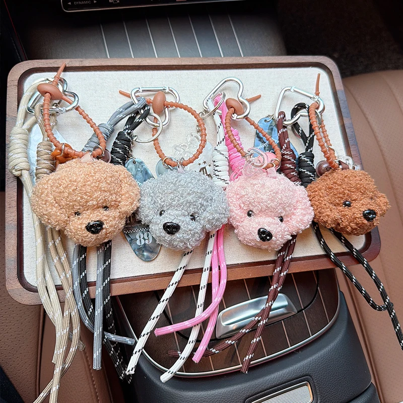 Cute Handmade Rope Small Dog Keychain Creative cartoon Plush Dog Bag Pendant Fashionable Car Keychain Ring Gift