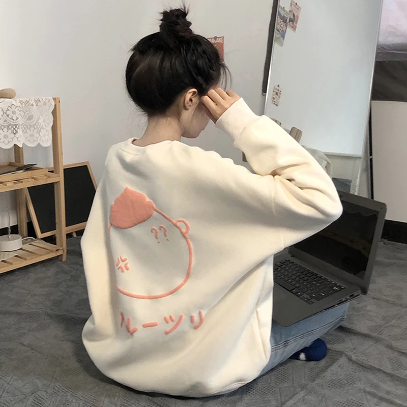 

Loose Long Sleeve Sweatshirt Thin Spring Autumn High School Student Middle School Girl T-Shirt Top Comfortable Base Shirt