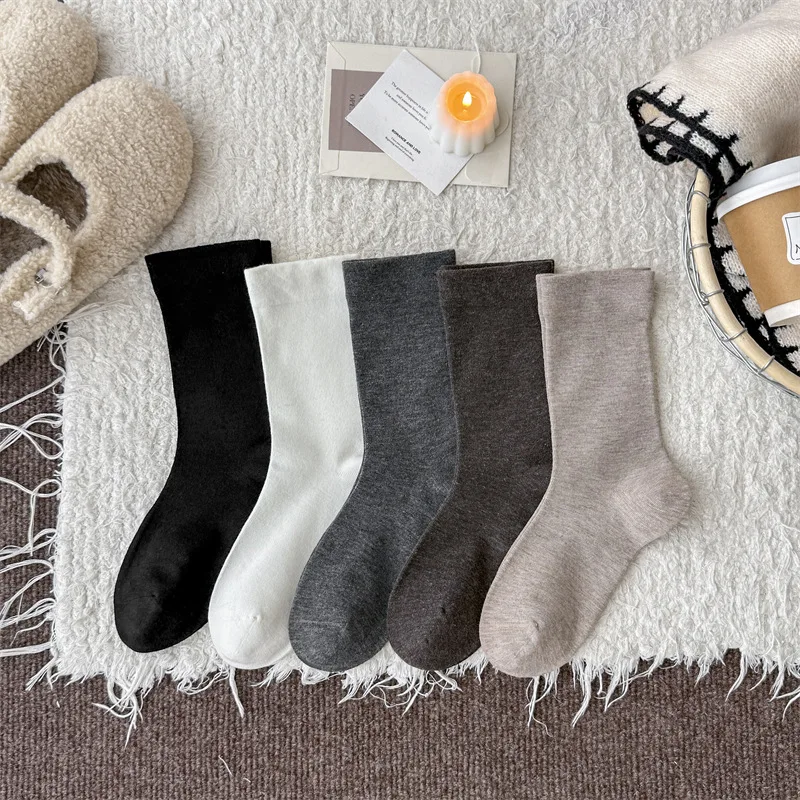 

10 pairs of spring autumn new solid color warm mid tube socks simple comfortable versatile casual socks