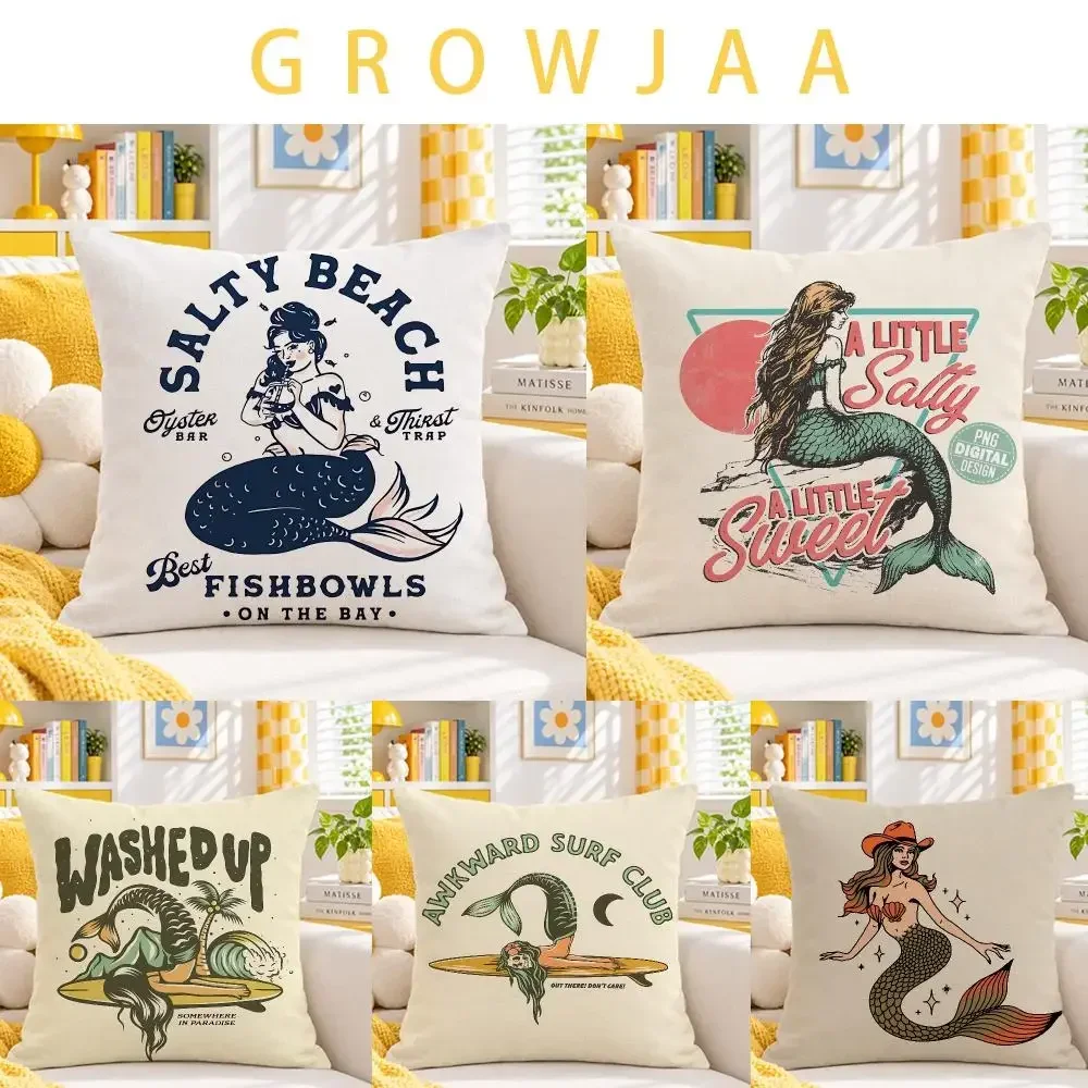 character Mermaid‑Human Cushion Cover Throw Pillow Short Plush Fresh Bright Cushion for Bedroom Sofa Ornament Present Gift