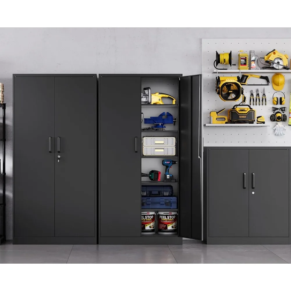 Lockable Steel Utility Cabinet with 5 Shelves for Garage Storage, 71 Tall Metal Tool Storage Cabinet with Doors
