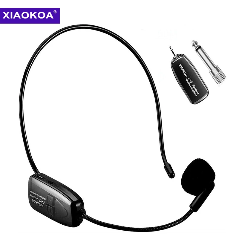 XIAOKOA 2.4G Head-mounted Wireless Microphone Transmitter With Receiver For Voice Amplifier Speaker Teaching Tour Guide