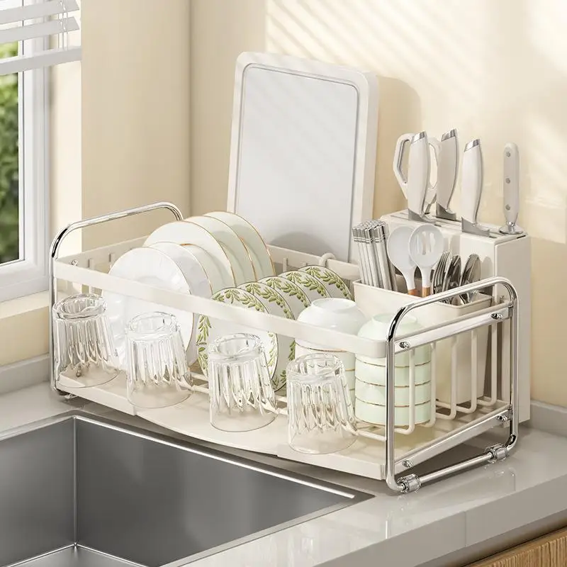 

Modern Simple Kitchen Storage Rack Dish Drain Rack Knife Holder Chopsticks Tube Shelf Multi-Function Home Use Accessories