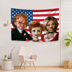 Chuckys Family American Flag Tapestry Classic Horror Movie Home Decor Wall Hanging Bedroom Dorm Background Banner