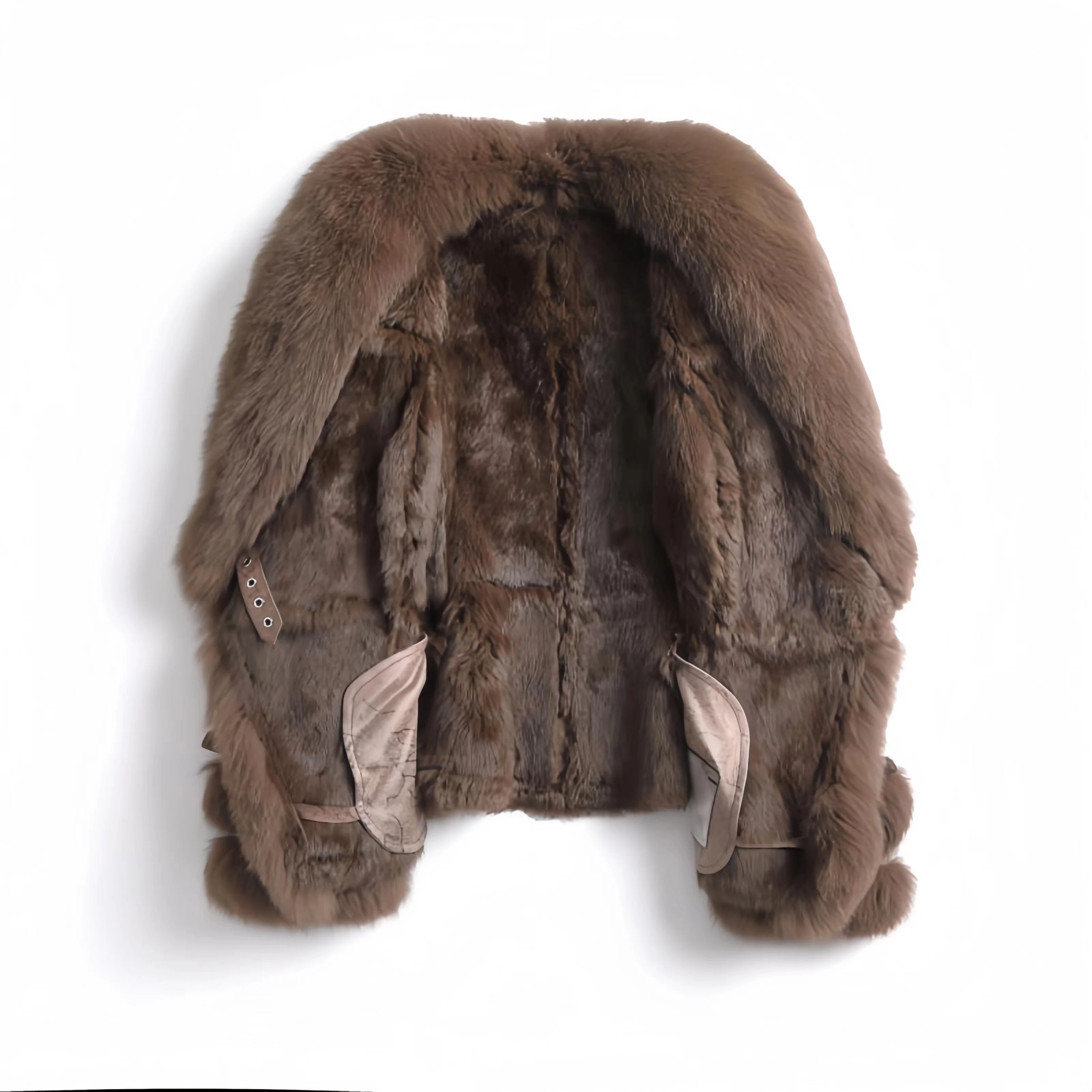 Kaninchen pelzmantel aus echtem Leder für Frauen, Mantel mit Fuchs pelz kragen, Damen bekleidung, England-Stil, hohe Qualität, Winter,2023