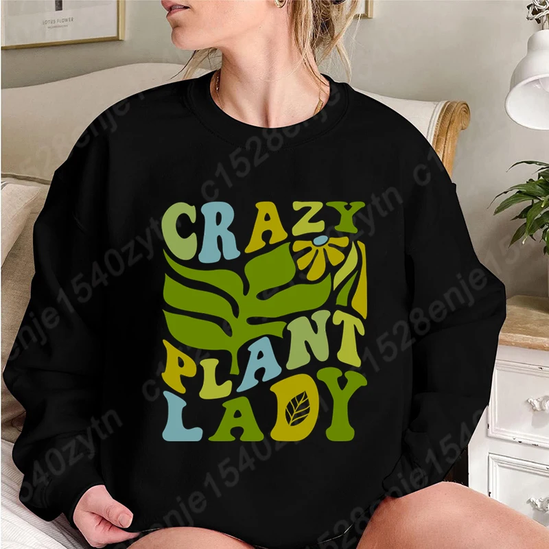 

Flower Crazy Plant Lady Print Oversize Hoodless Pullovers For Women Autumn And Winter Fashion Ladies Sweatshirts Round Neck Tops