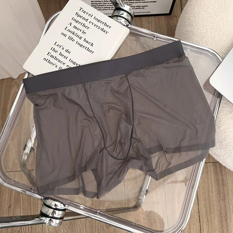 

Ice Silk Men's Panties Quick Drying Ultra-thin Boxer Shorts Mid-rise Transparent Boxers Underwear U Bulge Pouch Sexy Underpants