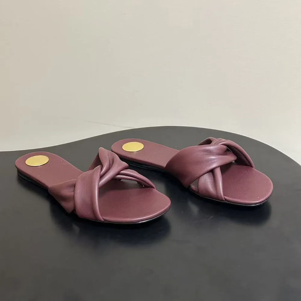 2026 New women's sandals leather sandals, flat slides, summer shoes, casual footwear, twist design